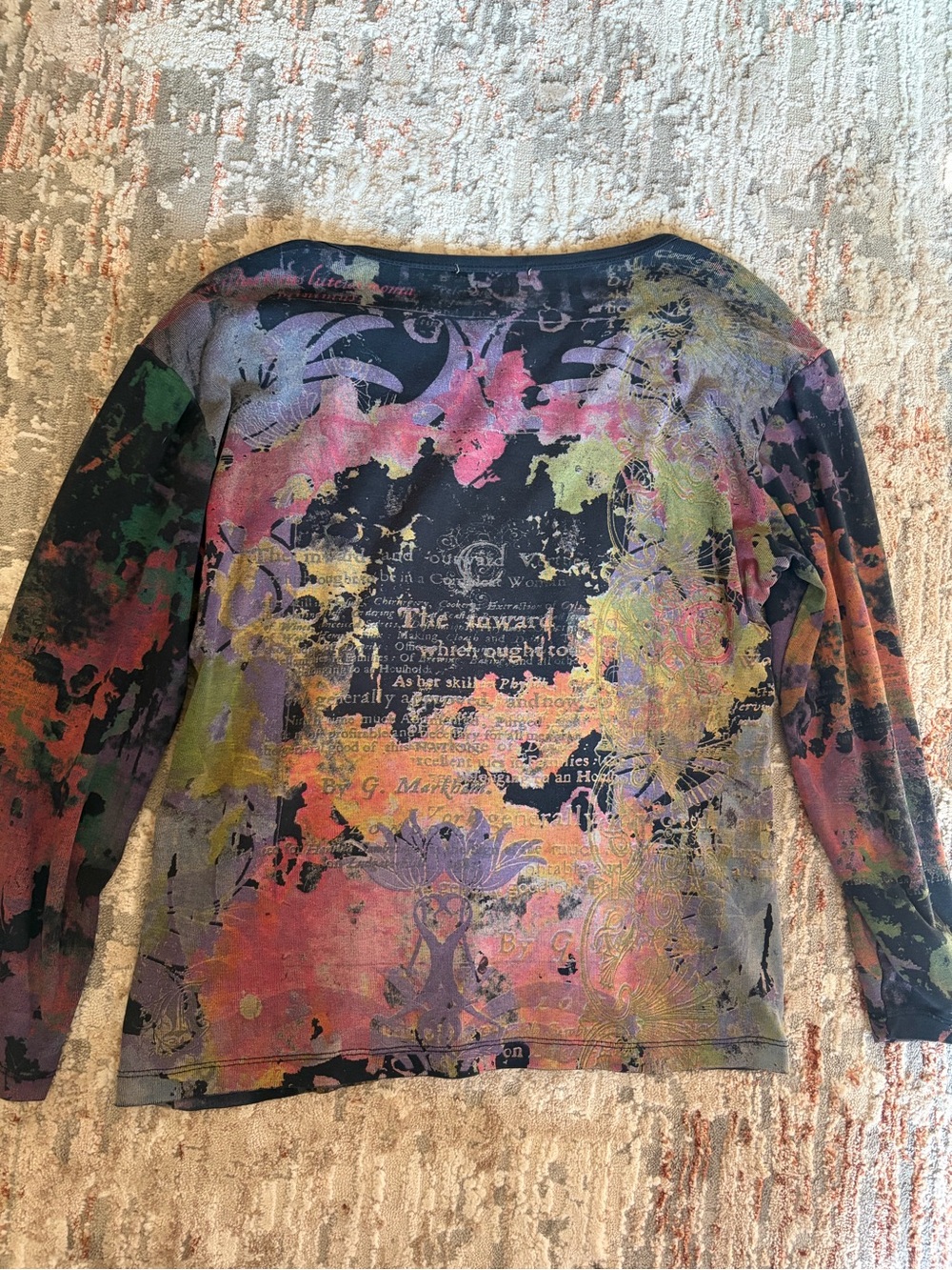 Y2K Susan Lawrence Rhinestone Graphic 3/4 Sleeve Top Size L - Picture 2 of 6